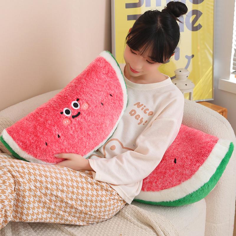45~90Cm Funny Watermelon Plush Pillow Stuffed Red Fruit Cushion Semicircle Cute Face Decor Sofa Chair Back Support Plushie