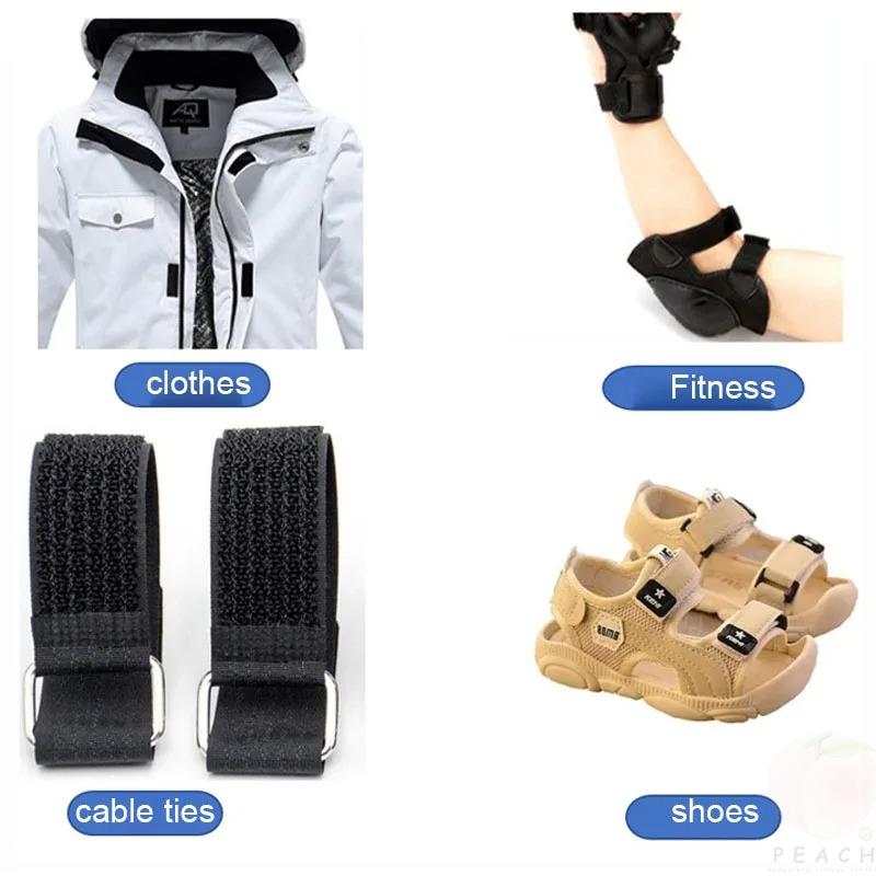 2M Reusable Nylon Hook Loop Fastening Cable Tape Cut-to-Length Self-Adhesive Securing Strap With Buckle For Organizer Or Storage