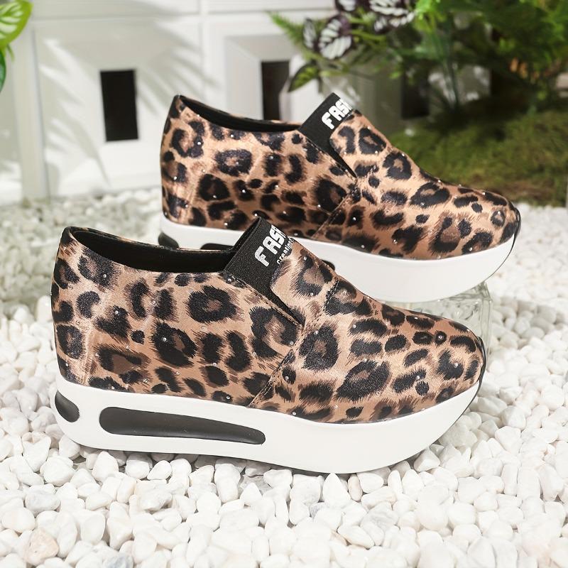 Women's Leopard Print Slip-On Sneakers - Comfortable Casual Shoes with Synthetic Cover Upper, Breathable Fabric Lining & Cushioned PU