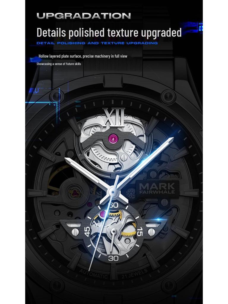 Mark Fairwhale Waterproof Luminous Double-Sided Skeleton Automatic Mechanical Watch