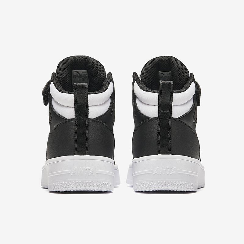 Anta Kids Synthetic Leather Fashion Versatile Lightweight Shock Absorbing High Top Kids Skate Shoes Men Skate Shoes Black White A12438004-5