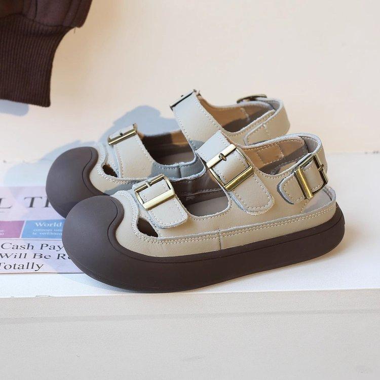

Children s sandals 2025 summer Korean version boys soft-soled bag head shoes girls beach shoes anti-kick leather shoes boys 30