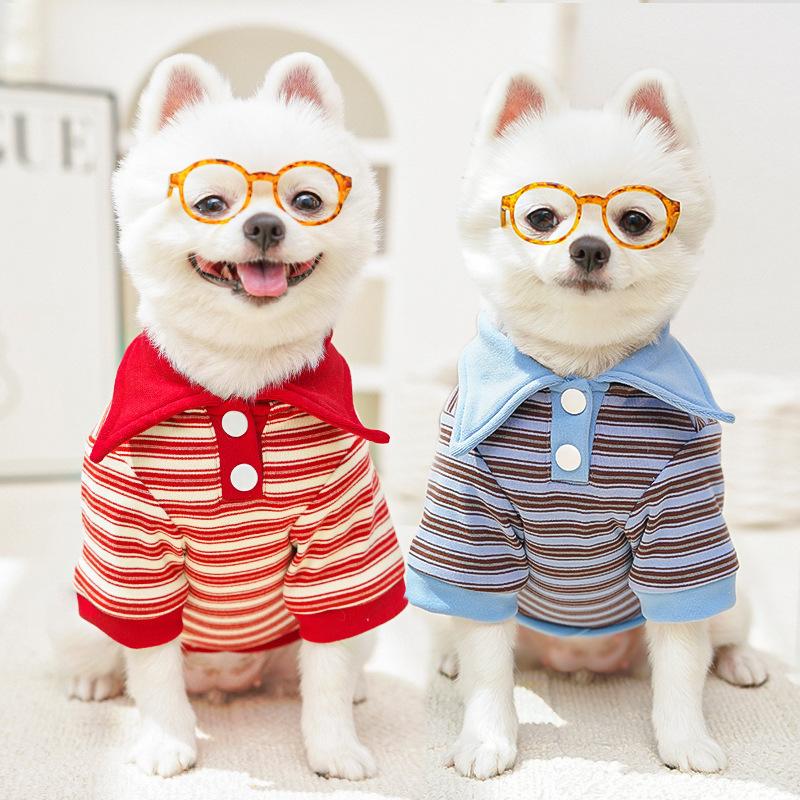 Striped Puppy Hoodies Winter Dog Clothes Pet Vest Cotton Warm Dog Sweatshirt Polo Shirt Yorkie Dachshund Clothing Dog Pullover