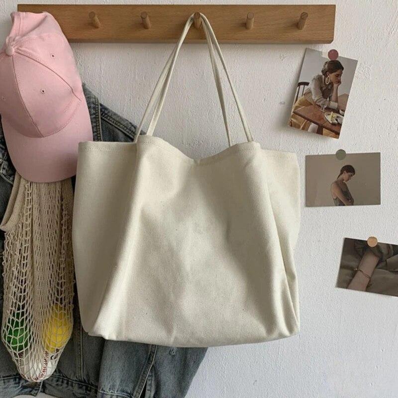 Large Capacity Canvas Fashion Shoulder Bag New Solid Color Top-handle Casual Tote Bag