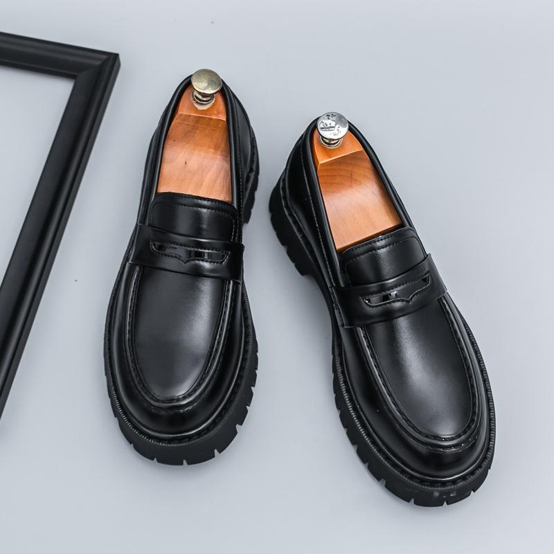 New Loafers Large Size Casual Shoes British Style Platform Foreign Trade Glossy Men's Small Leather Shoes a Set of Pedals