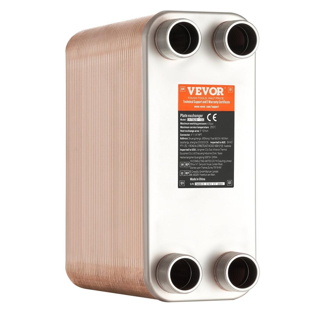 100 Plate Heat Exchanger 4*1-1/4" MNPT Ports 5"x 12" Brazed 316L St. Steel