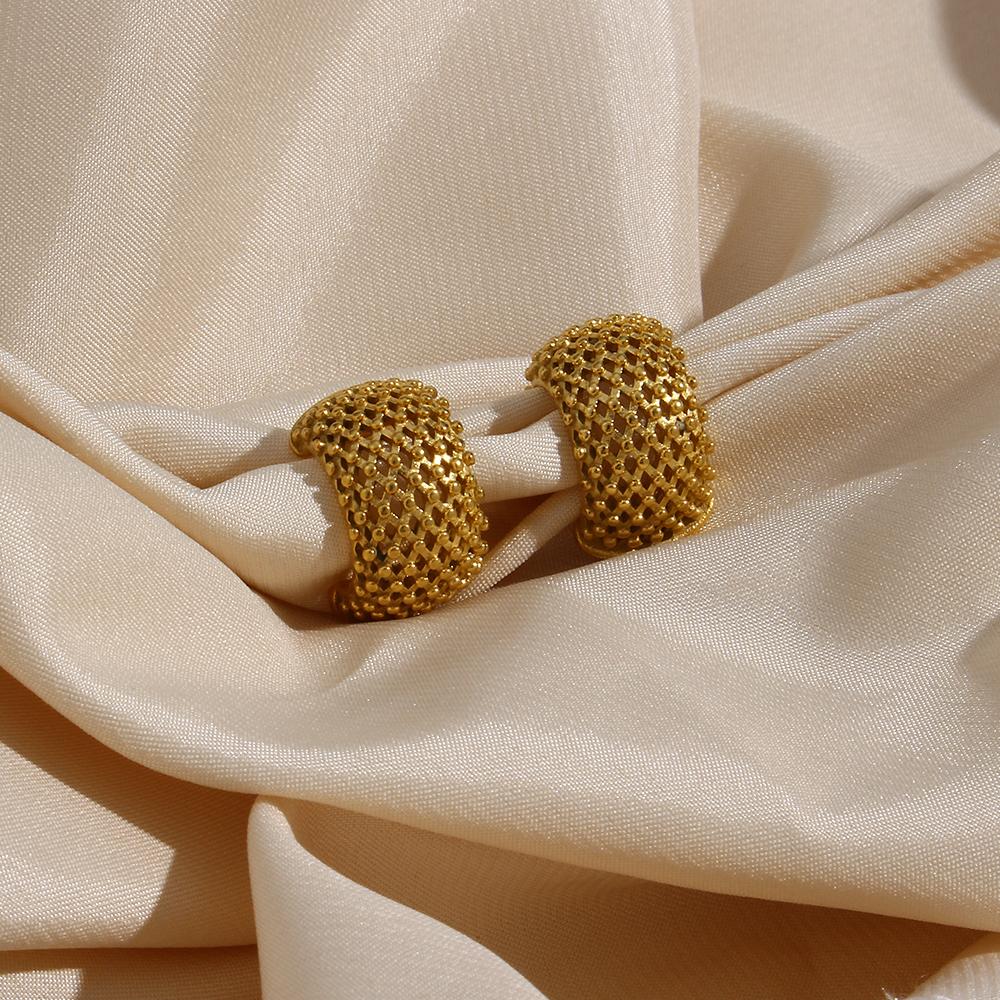 

Новинка 2021 года, массивные золотые обручи с металлической сеткой, женские модные полые массивные серьги из нержавеющей стали, не тускнеют