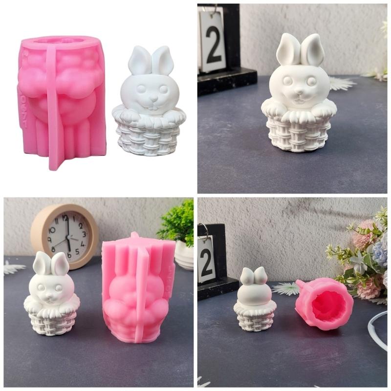 3D Korb Hasen Statue Silikon Kerzenformen Epoxidharz Silikonformen für Kerzen Seife Fondant Schokolade Kuchen Backen