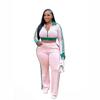 TW768 Women's Casual Color Block Zipper Crop Top & Slim Fit Pants Set