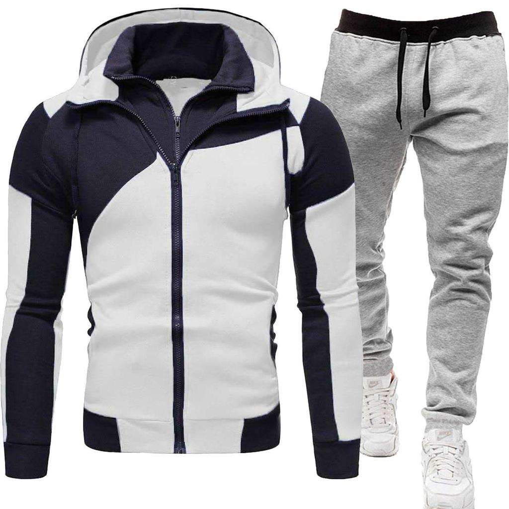 Men's Two-Piece Color Block Hooded Cardigan & Joggers Set