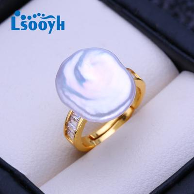 Natural Freshwater Big Button Baroque Pearl Rings For Women Classic Gold Color Party Ring Birthday Gifts