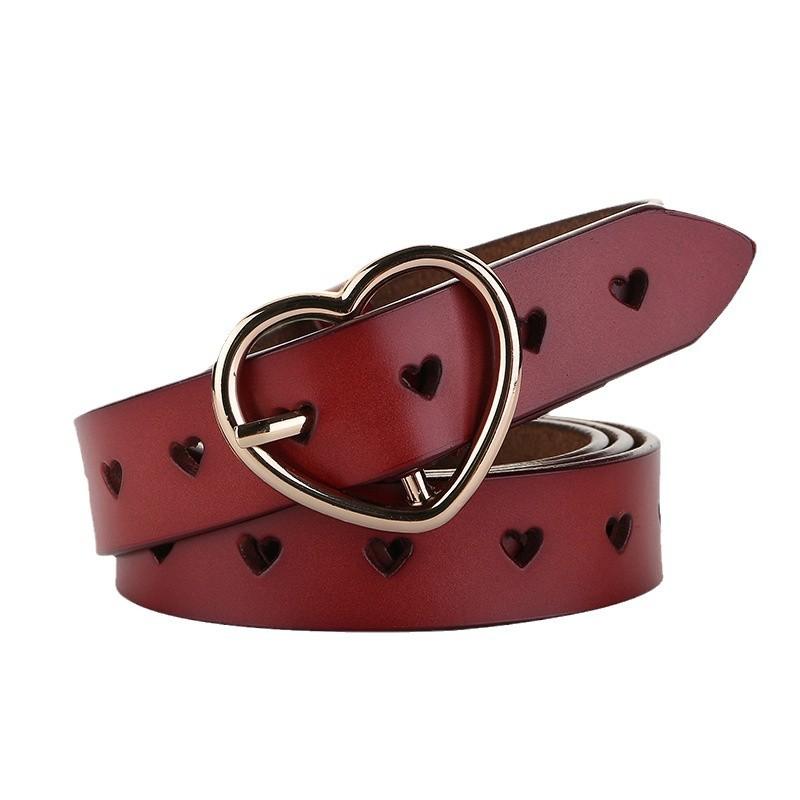 

Womens Leather Belt With Silver Buckle And Heart Decor For Work And Casual Looks 100cm каштановий