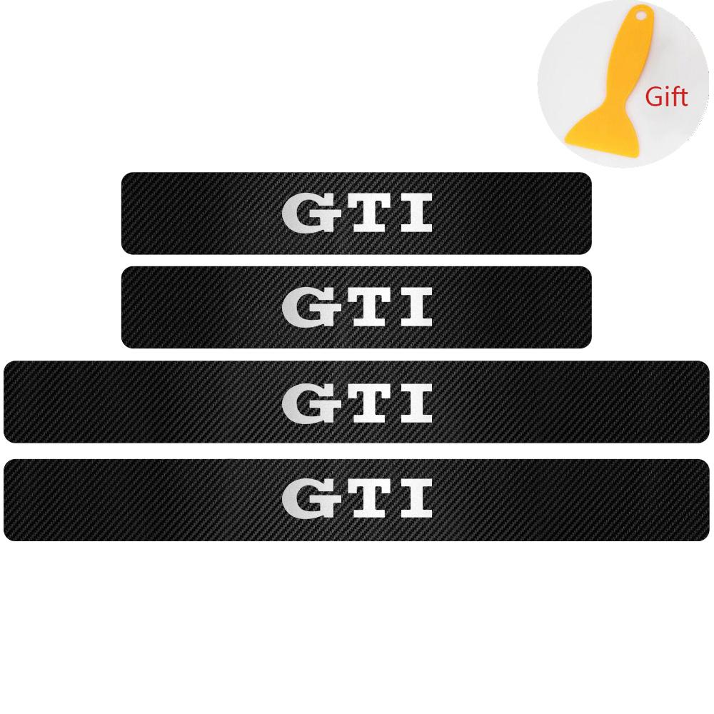 4Pcs Car Door Carbon Fiber Sill Scuff Plate Decoration Sticker For Volkswagen GTI Golf Caddy Passat CC Lavida Sagitar Scirocco CWT1