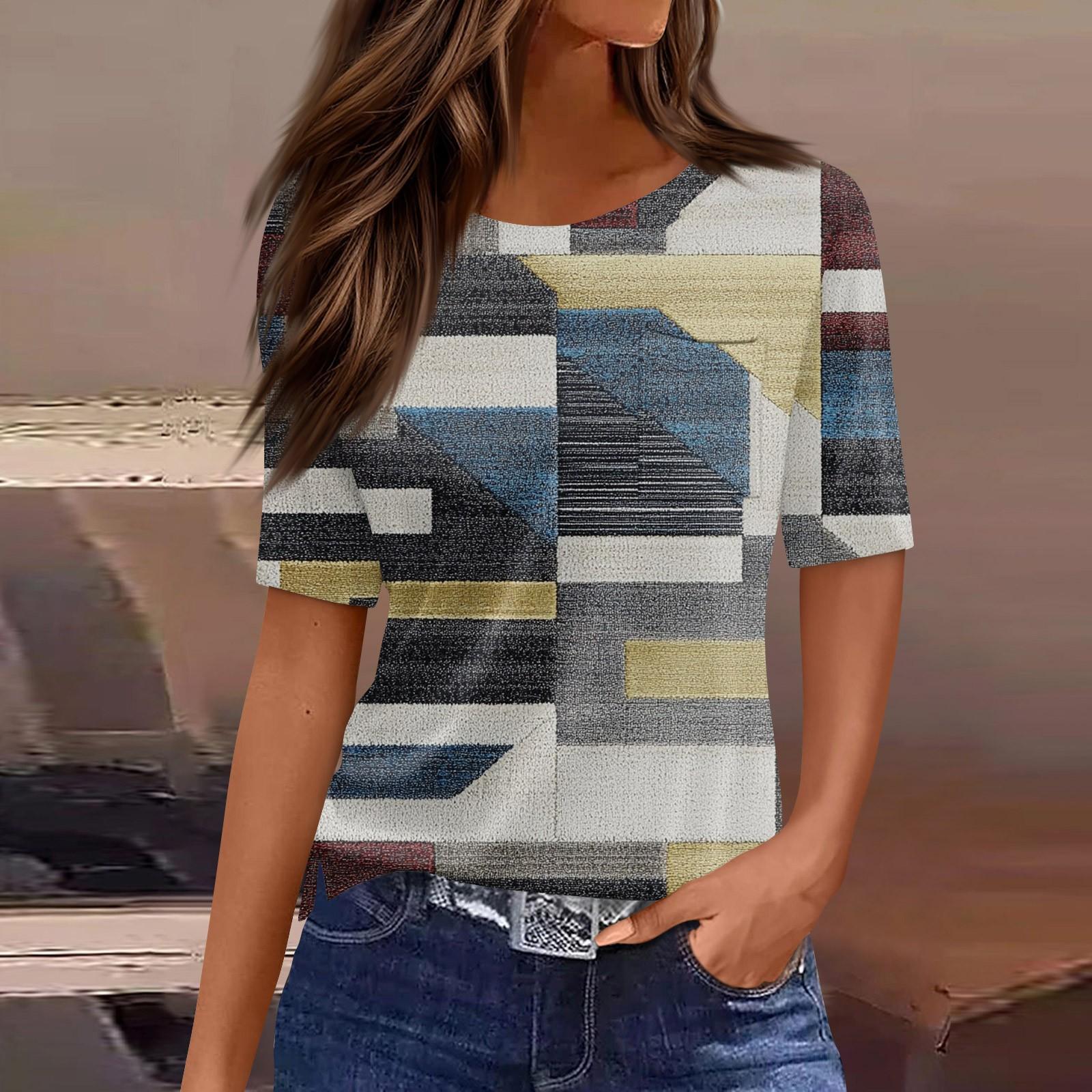 

Жіноча футболка з вінтажним квітковим принтом і короткими рукавами з круглим вирізом і кишенею XXL Темно-синій