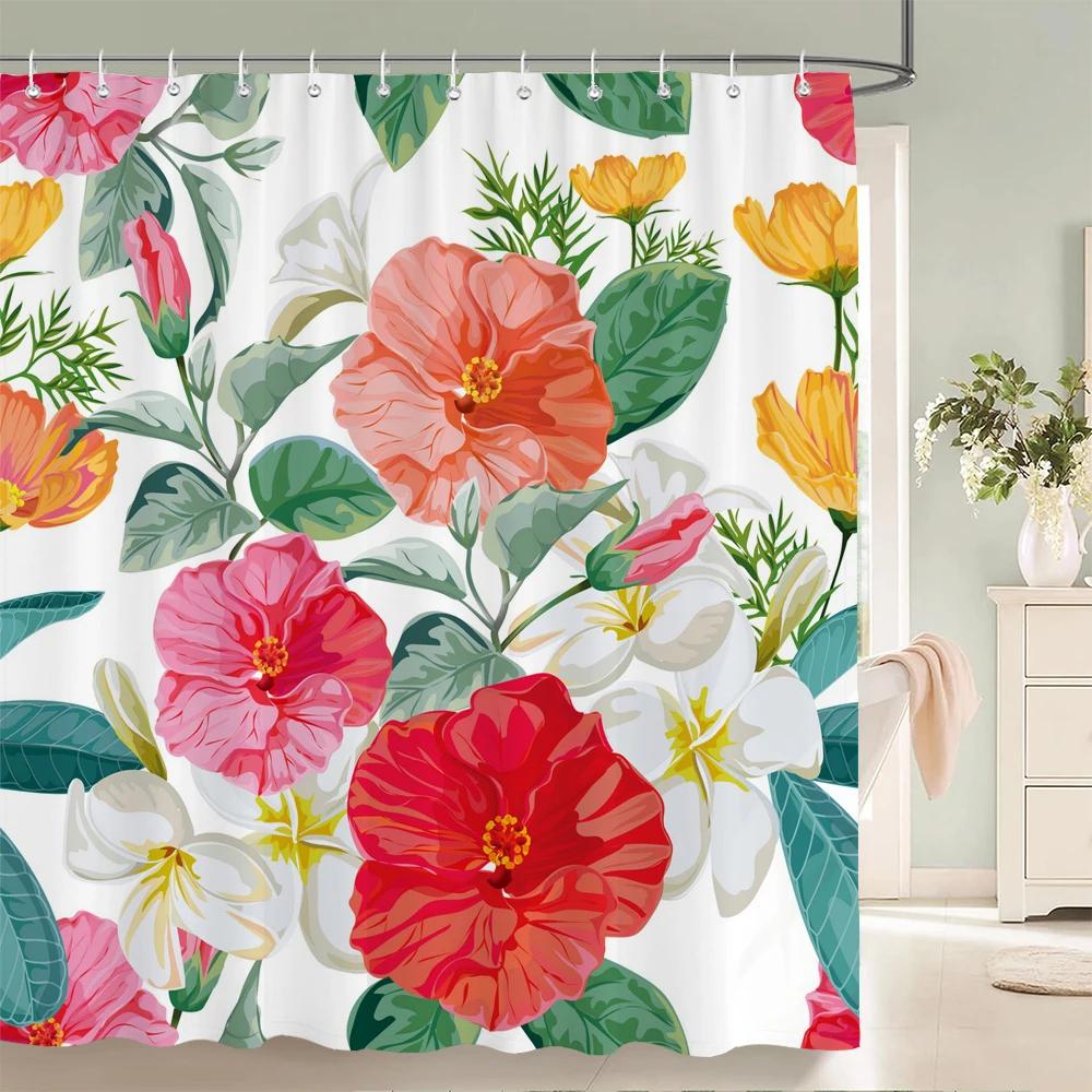 Colorful Beautiful Flowers Shower Curtains With 12 Hooks Floral Printed Fabric Shower Curtain Waterproof Polyester Bath Screen