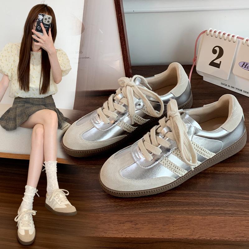 

322-1 Wide Large Size Autumn New Retro Lace Edge Versatile Flat Bottom Casual Training Shoes Women 35 абрикосовий