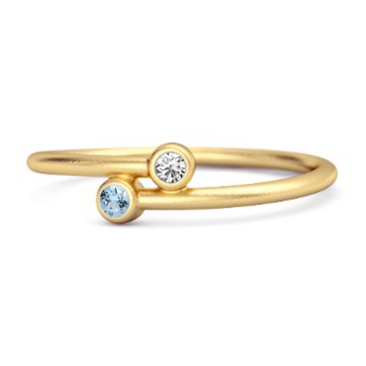 Blue Topaz Open Bezel Two-Stone Ring - 925 Sterling Silver Gold Vermeil 11.5 жёлтый/золотой