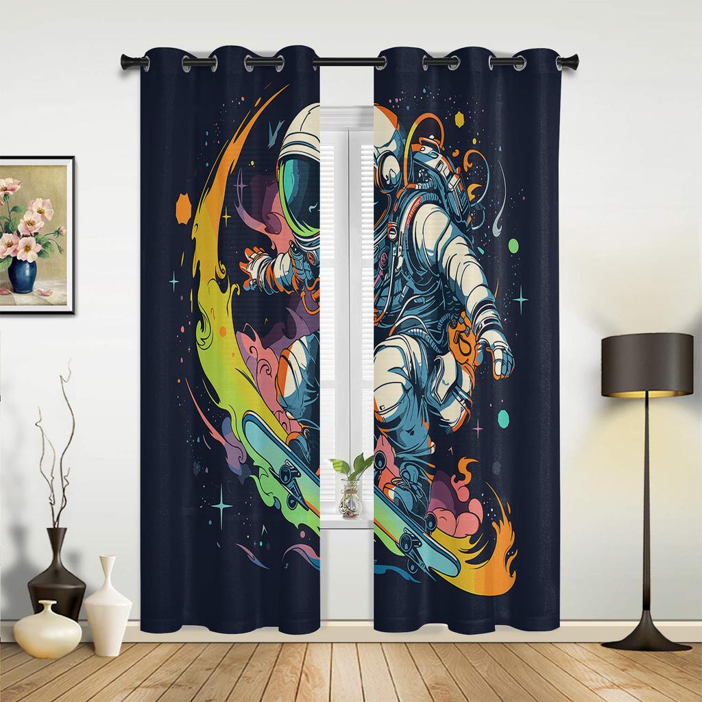 Sporty Astronaut Skateboard Window Curtains for Living Room Bedroom Curtain Modern Kitchen Blinds Drapes Curtains