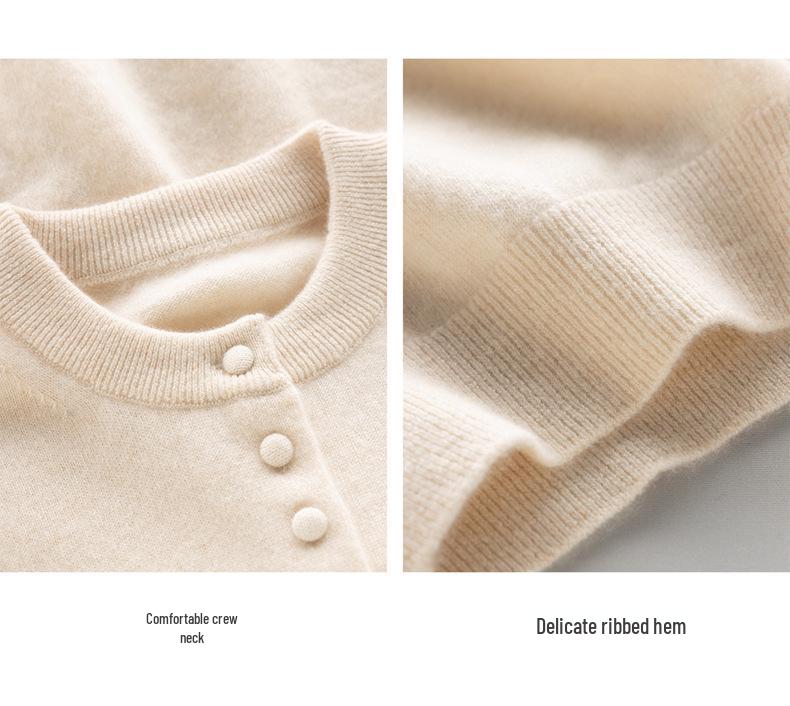 Women's 100% Pure Cashmere Cardigan - Round Neck, Long Sleeve Knit Sweater for Autumn Winter