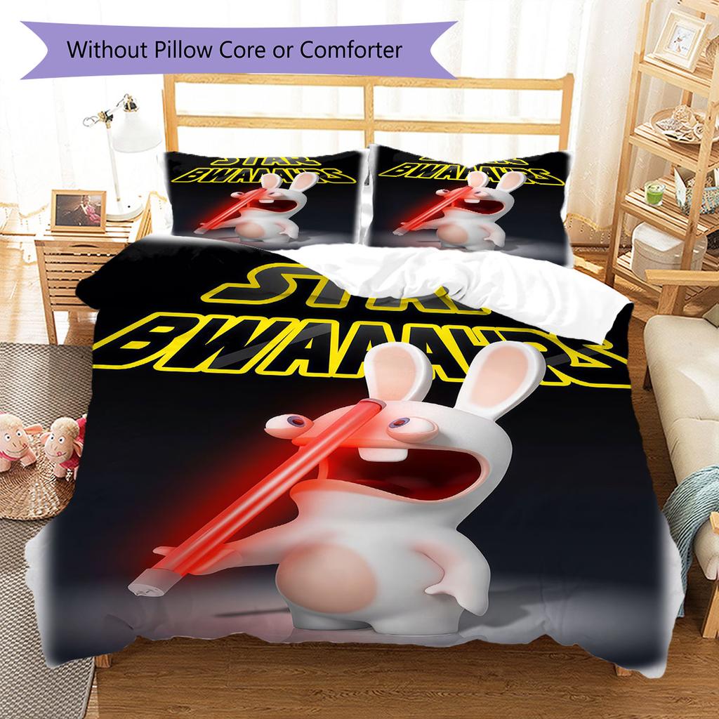 Rabbids Invasion Smile Bedding Quilt Set Quilt Cover Pillowcase Home Decoration Birthday Gift (1 * duvet cover + 2 * pillowcase, without core)
