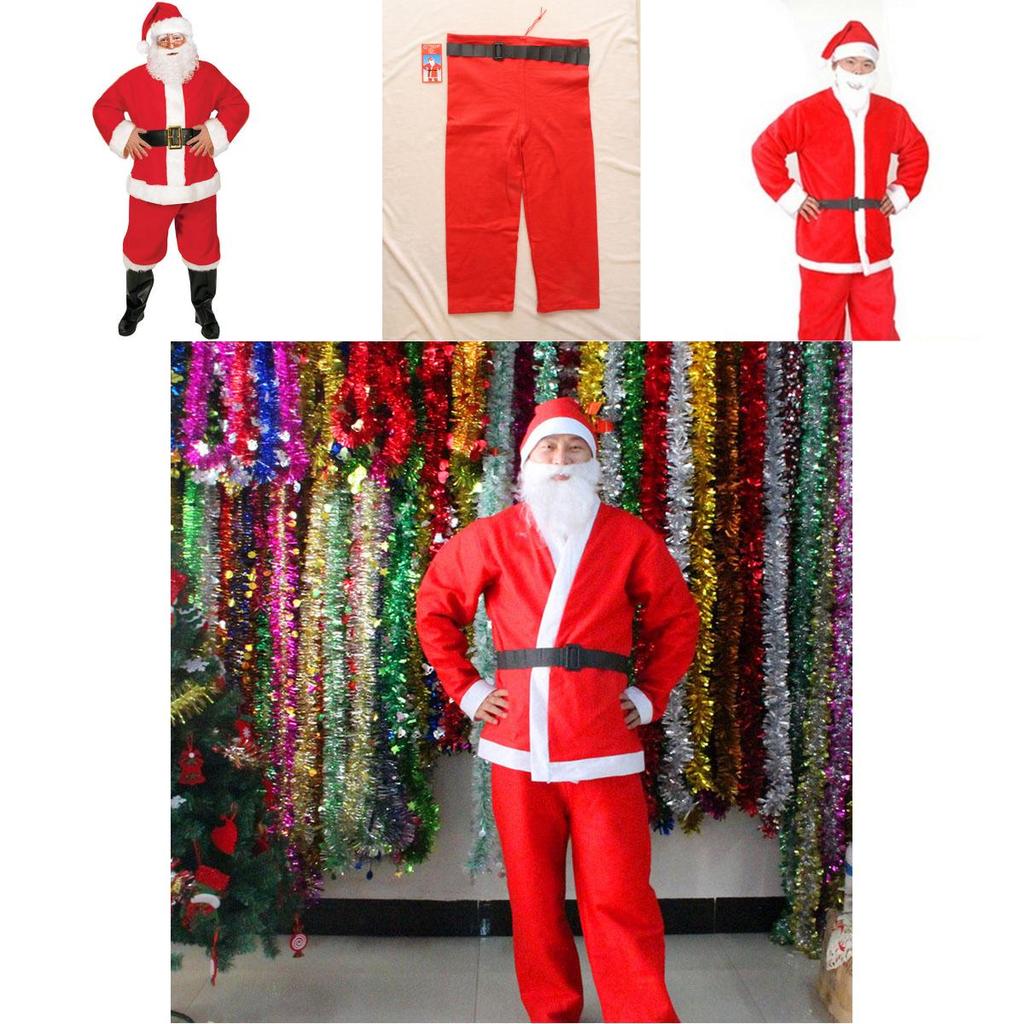 Tradiční pánský kostým Santa Clause s plnovousem, páskem a čepicí v klasické červené a bílé