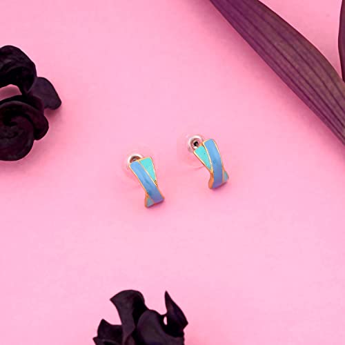 Estele 24Kt Gold Plated Enamel Overlapping Stud Earrings for Women, One Size (368/712 ER)
