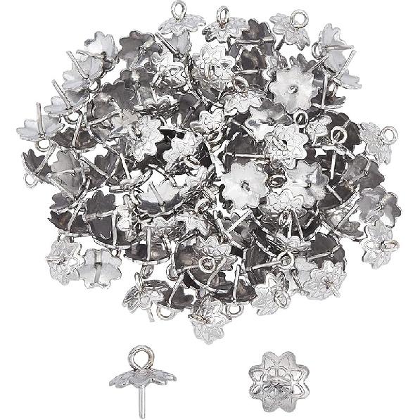 UNICRAFTALE 150pcs 10x4mm Stainless Steel Screw Eye Pin Peg Bails Small Screw Eye Pins Clasps Hooks 1.5mm Pin Eye Screws Connectors for Half Drilled