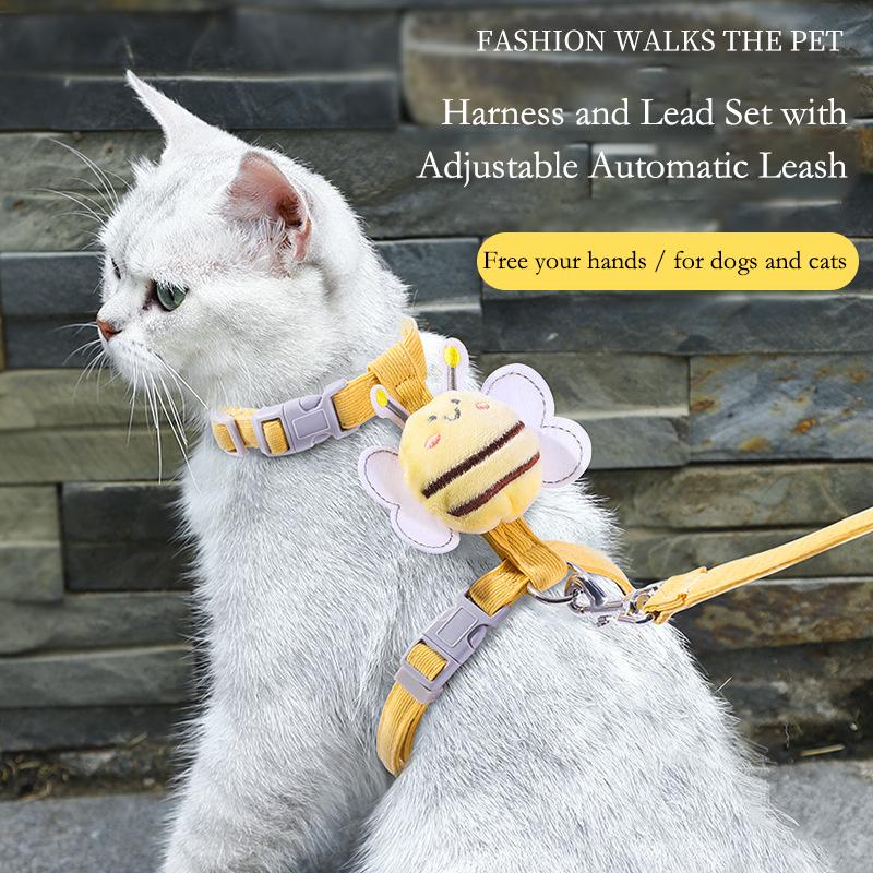 Cat Harness & Leash Set, Cats Escape Proof - Cute Bee Plaid Lightweight Soft Petsafe Harness