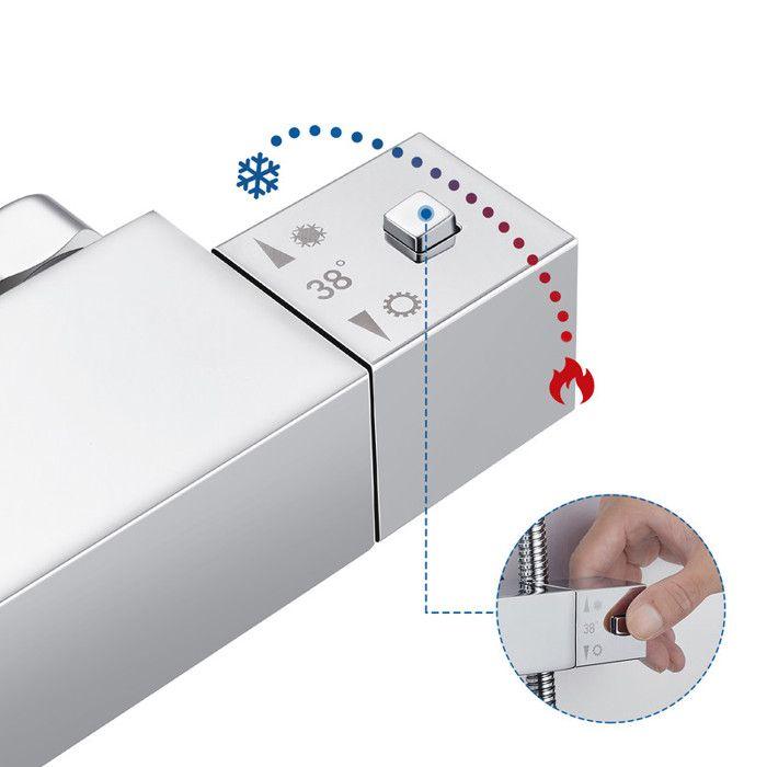 Shower Column - Auralum - Thermostatic Mixer - Square 20 Cm Overhead Shower - Chrome - Adjustable Height