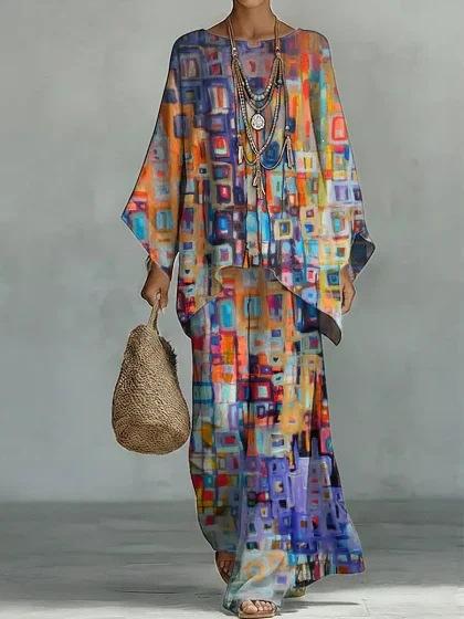 Y116 Summer Bohemian Paisley Printed Two-piece Set Large Size Casual Set