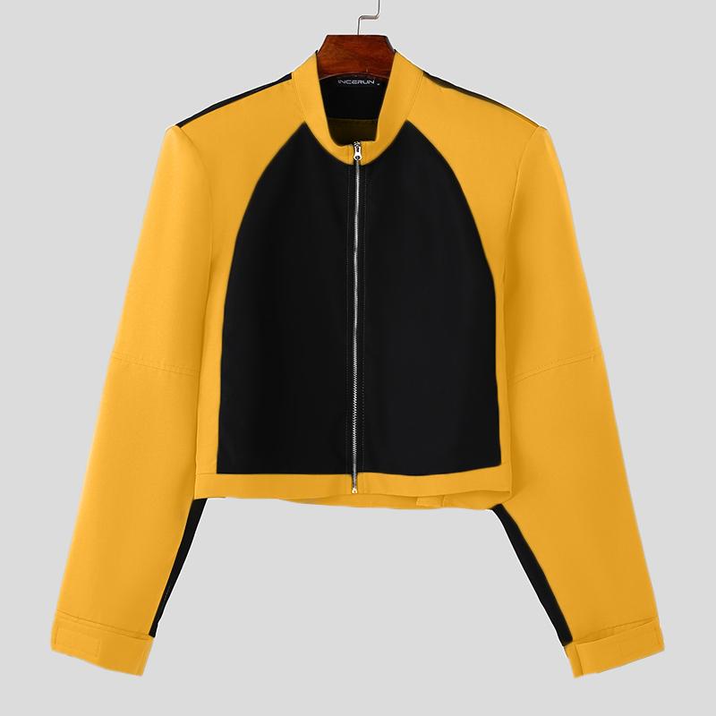 

INCERUN Мужские куртки с воротником-стойкой, застежкой-молнией и длинным рукавом, повседневные короткие пальто-карго 2XL жёлтый