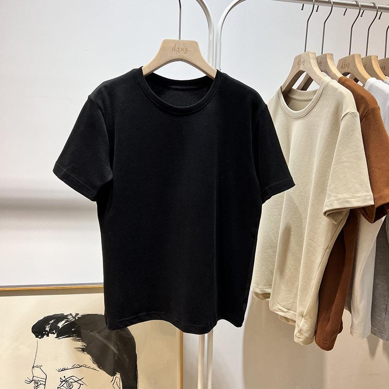 Shoulder pure cotton short-sleeved t-shirt women's loose casual versatile top thickened t-shirt pure cotton inner bottoming shirt
