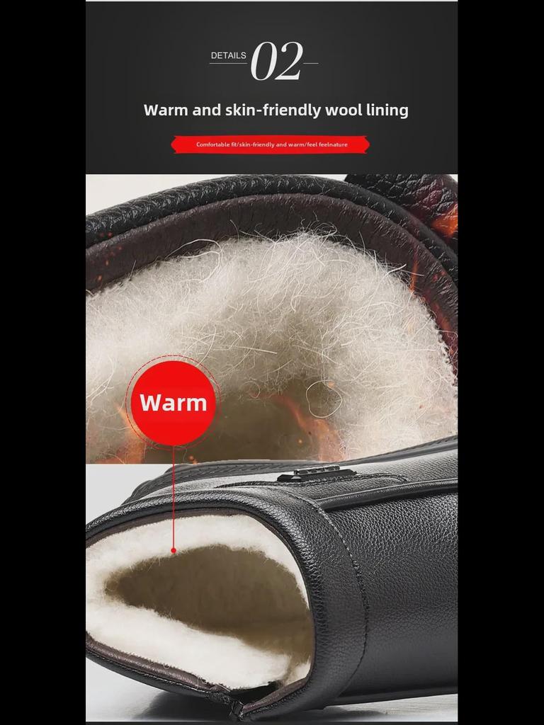 Neue Herren Britische Retro High-Top Lederschuhe - Warme, Dicksohlige, Samtgefütterte Lässige Winterstiefel