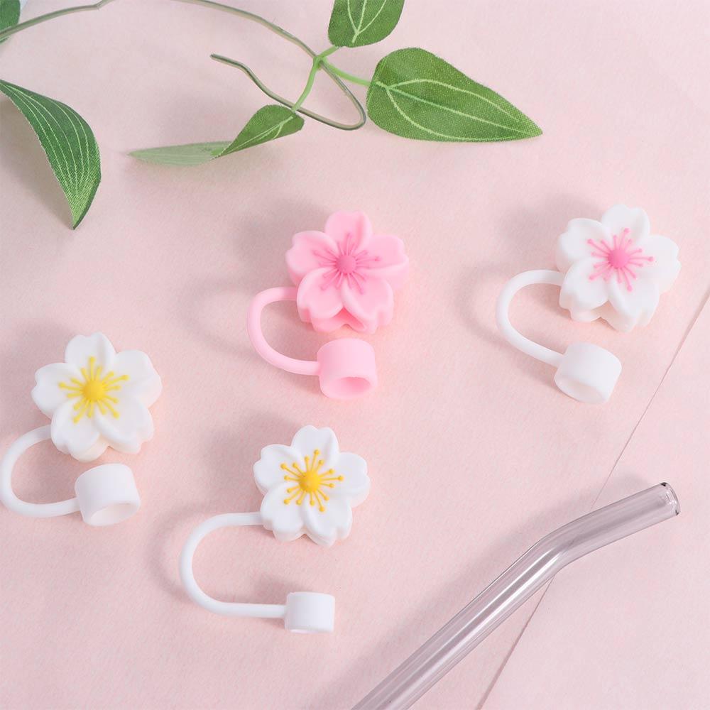 Silicone Cherry Blossoms Straw Cover Dust-Proof Straw Tips Begonia Flower Straw Topper Tumbler