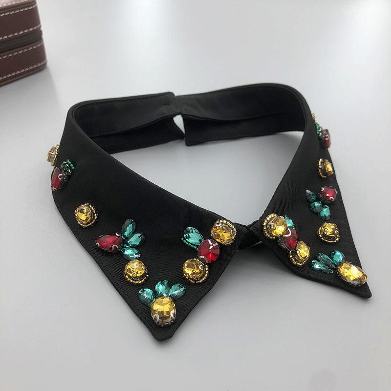 Retro Rhinestone False Collar Neckline Women Lapel Fake Collar Woman Embroidery Removable Detachable Tie Clothing Accessories