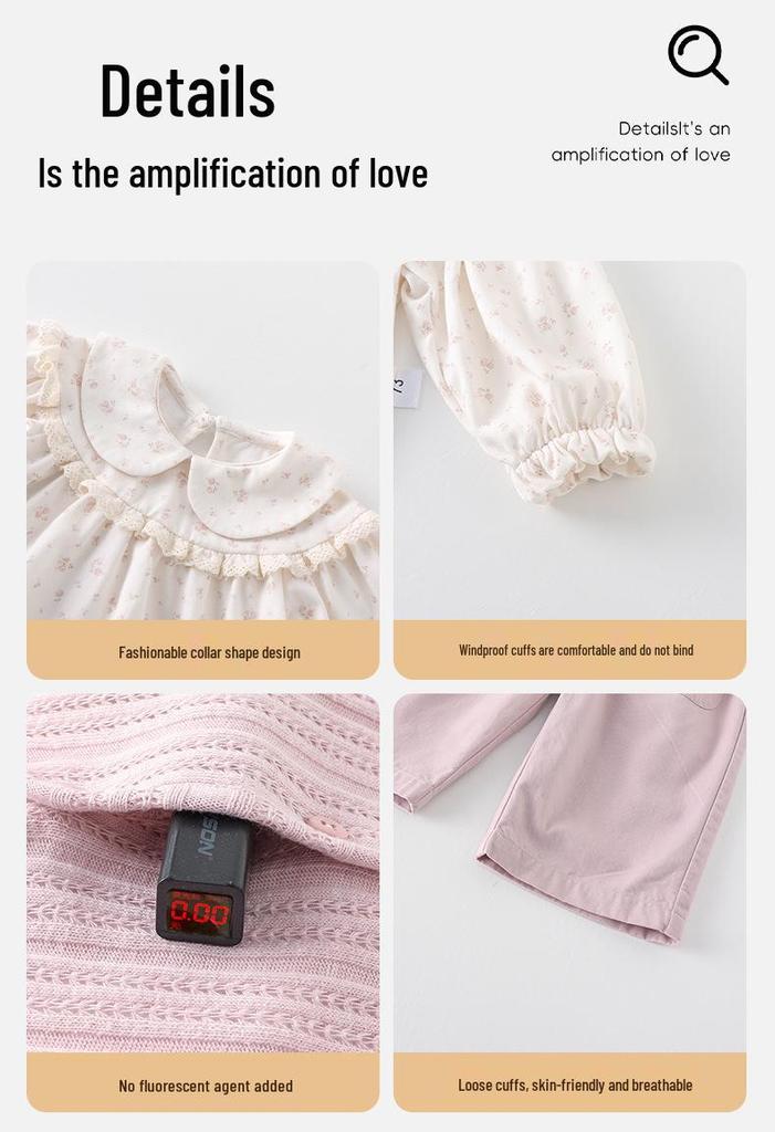 Spring 2026 Girls' Pink Princess Cardigan Set: Sweet Long-Sleeved Jacket & Top