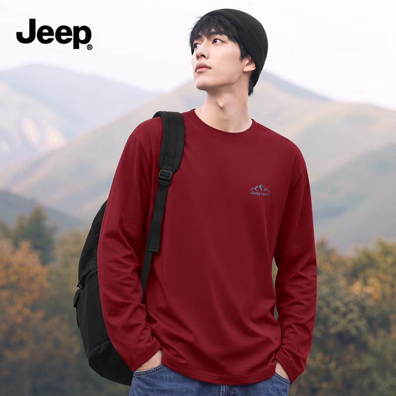 JEEP Men's Casual Crew Neck Long-Sleeve Cotton T-Shirt