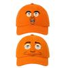 Expressionless Orange Face Golf Hat Extended Brim Adjustable Fit Baseball Cap Cartoon Design Casual Outdoor Hat