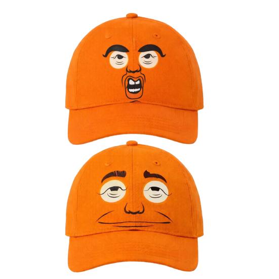 Expressionless Orange Face Golf Hat Extended Brim Adjustable Fit Baseball Cap Cartoon Design Casual Outdoor Hat