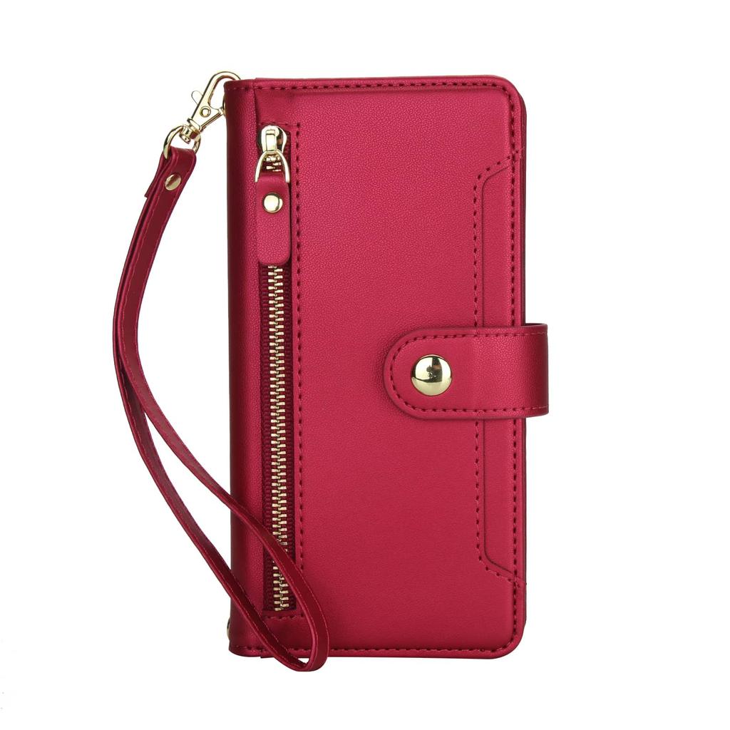Flip Wallet Case for iPhone 16e/16/15 Pro Max/16 15 Plus, Zipper Pocket Cover with Card Holder Slots, Magnetic Closure, Lanyard
