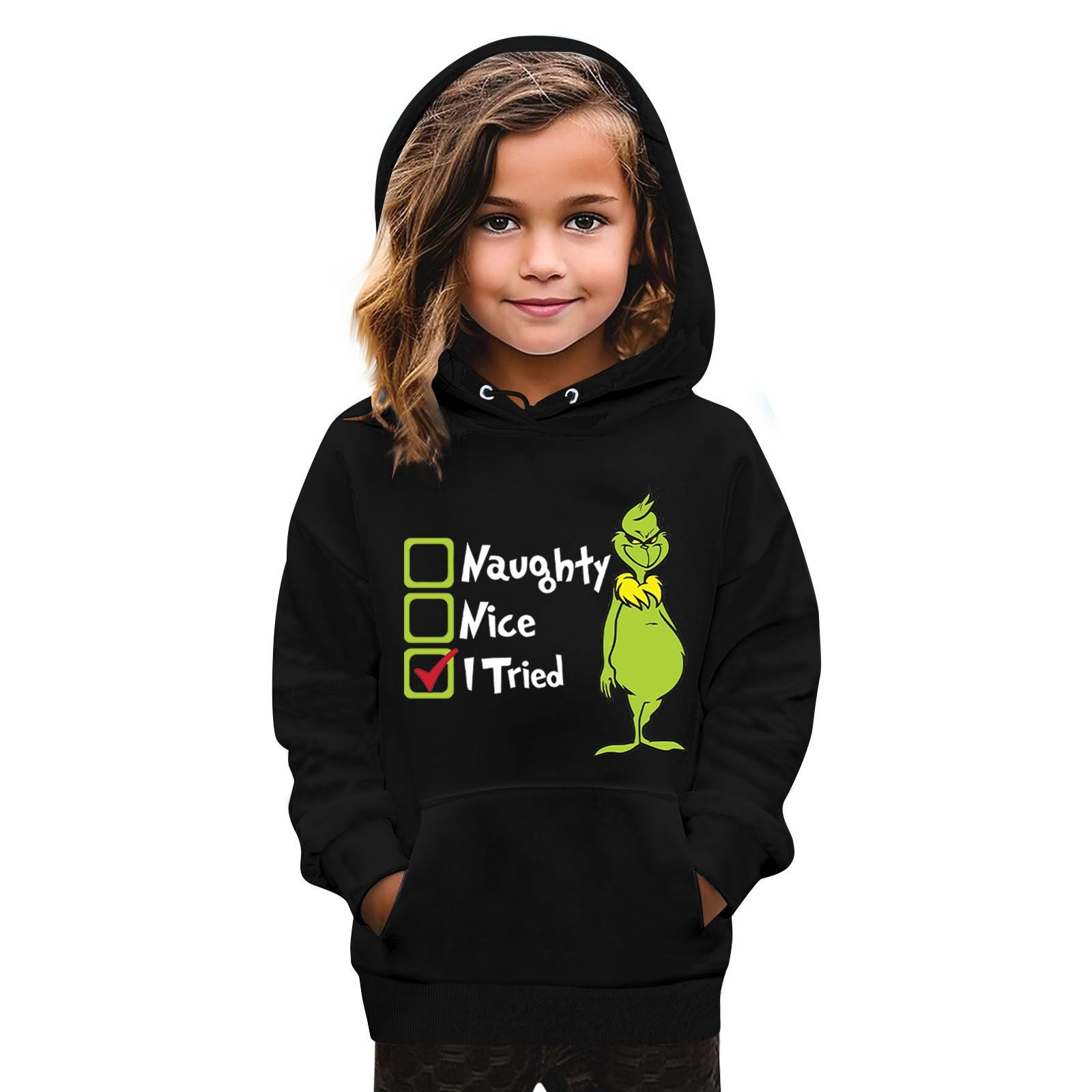 

Рождественская детская толстовка с длинным рукавом, легкая повседневная толстовка с капюшоном, свободная, удобная детская толстовка 140 чёрный