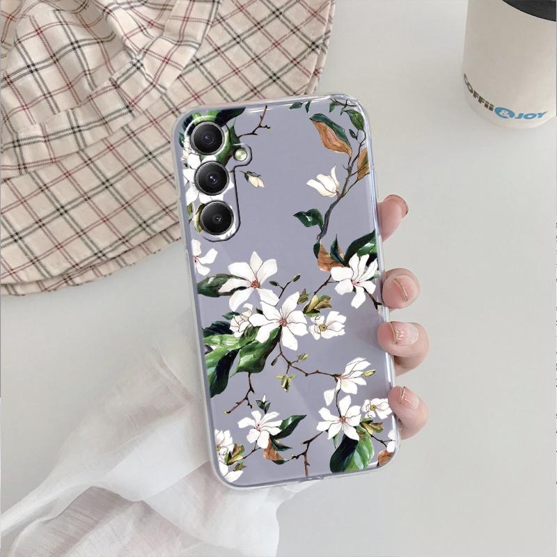 Fashion Flower Soft Clear Silicone Case For Xiaomi Redmi Note 13 14T 15 Samsung A55 A35 S24 FE iPhone Huawei Honor Camera Protective Shockproof Cover