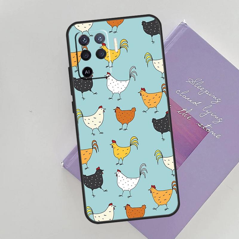 Cartoon Chicken Rooster Phone Case For Oppo A54 A74 A94 A15 A16 A17 A52 A72 A76 A96 A57 A58 A78 A98 A53S Cover Case