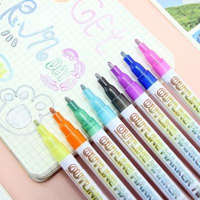 Multicolour Marker Pen Double Line Shimmer Outline Highlighter Outline Marker Durable Metallic Paint Outline Marker Set