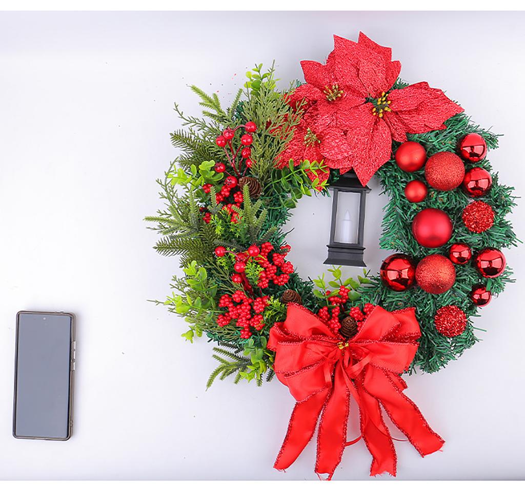 Wianek Świąteczny 30/40 CM Elegancki Czerwony Wianek Świąteczny z Ciepłą Lampką Czerwony Okrągły Girlanda na Okno Drzwi Ścianę Ozdoba Dekoracja