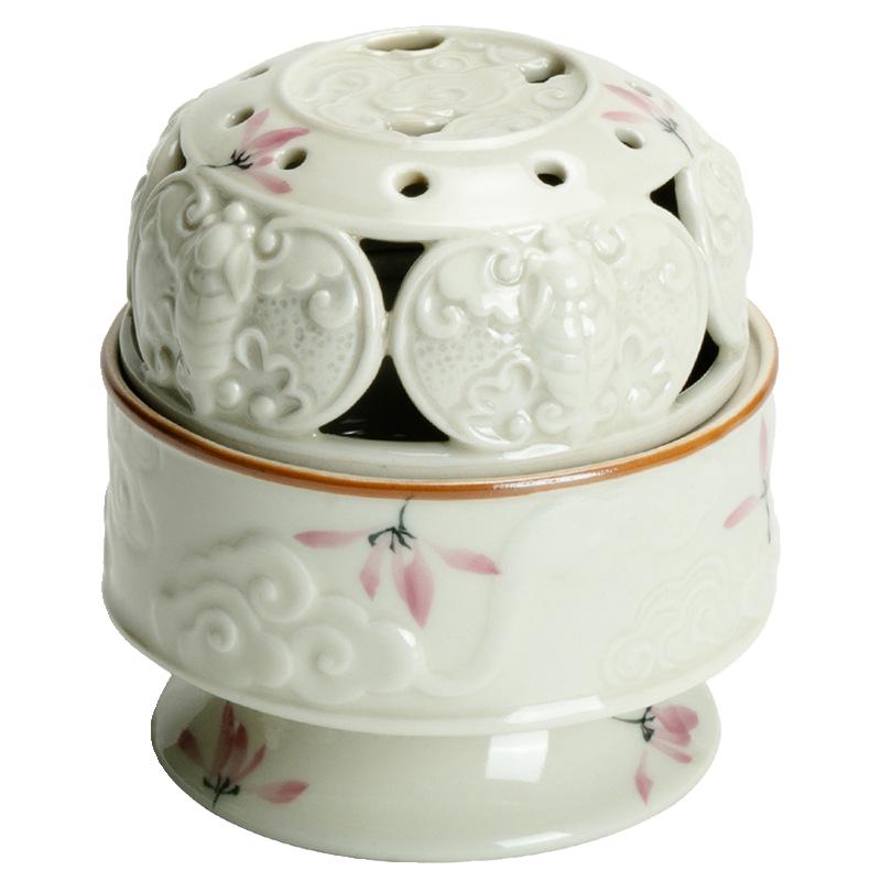 

Hand drawn Pink Orchid Five Blessings Xiangyun Incense Burner Ceramic Incense Burner Agarwood Sandalwood білий