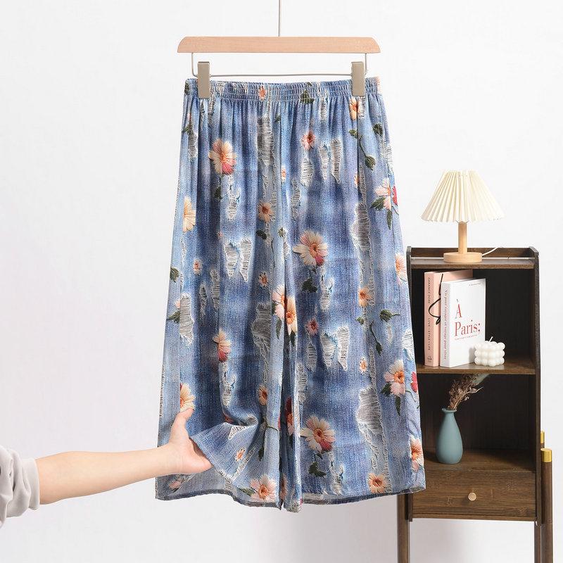 Stylish Cotton Silk Plus Size High Waist Cropped Skirt Pants - Lightweight, Versatile, and Perfect for Summer.