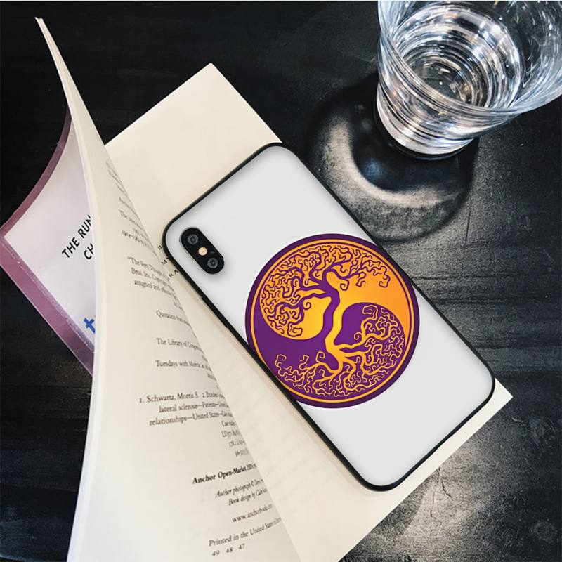Rough Wood Grain Effect Tree of Life Yin Yang Phone Case for iPhone 8 7 6 6S Plus X SE 2020 XR XS 14 11 12 13 Mini Pro Max Mobil