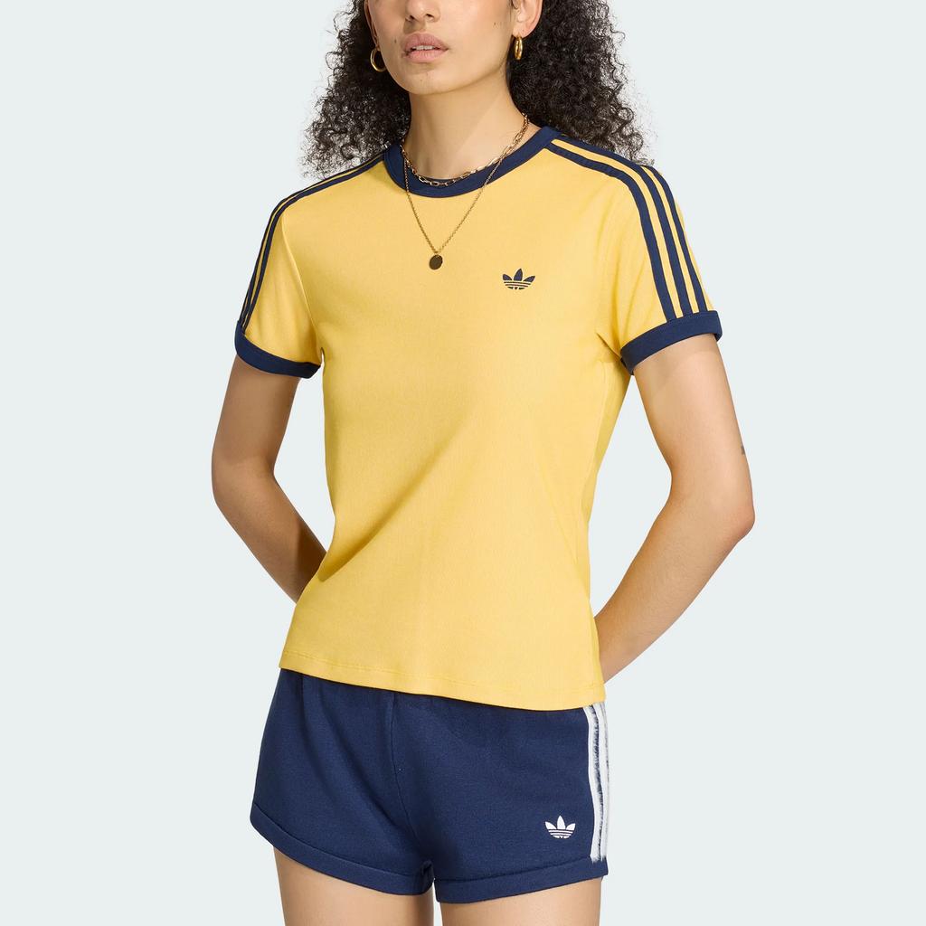 Women's Adidas Originals T-Shirts Women's Sunlight Yellow Crew Neck Moderate Nipped-in Waist
