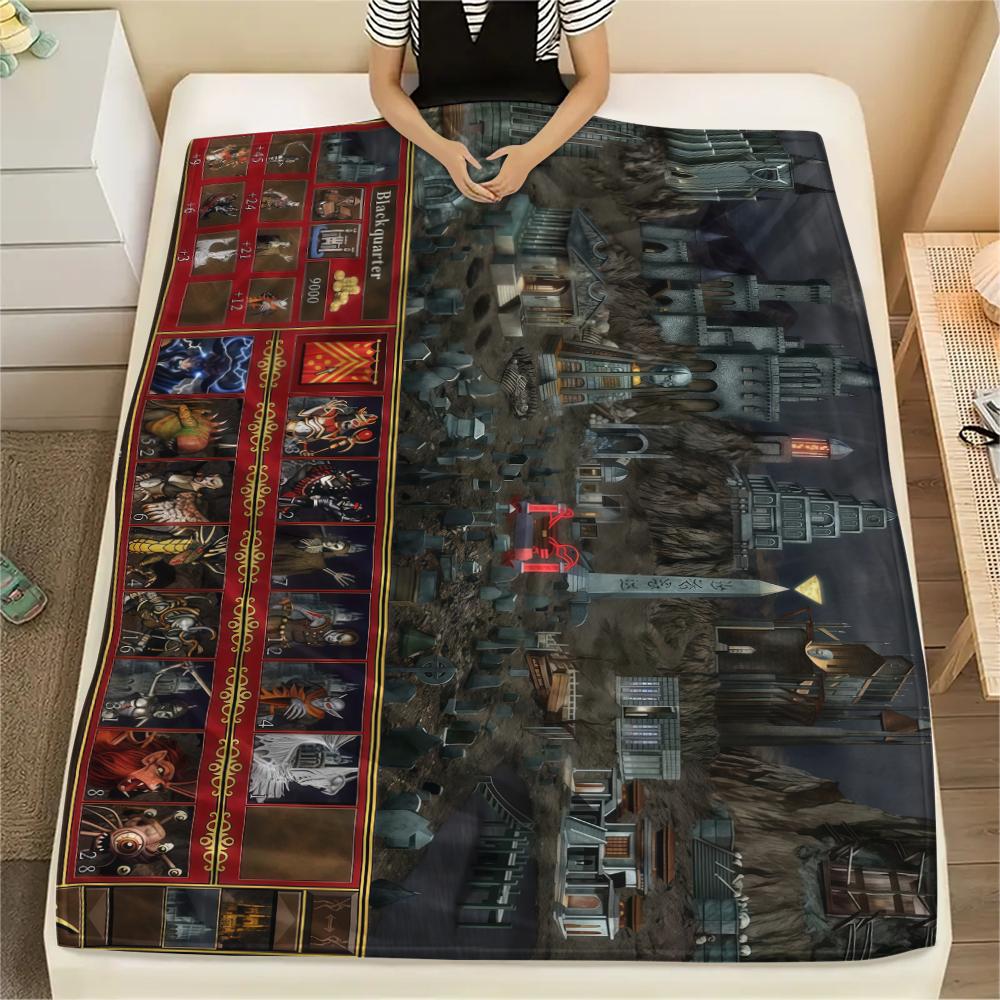 1Pc HoMM Game Print Flannel Blanket, High quality Comfortable for All Seasons, Home Decor, Warmth and Comfort, Perfect for Christmas Gifts